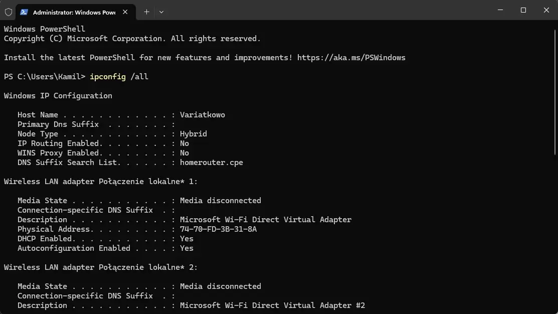 ipconfig all