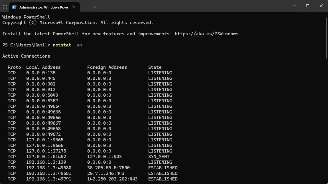 netstat -an